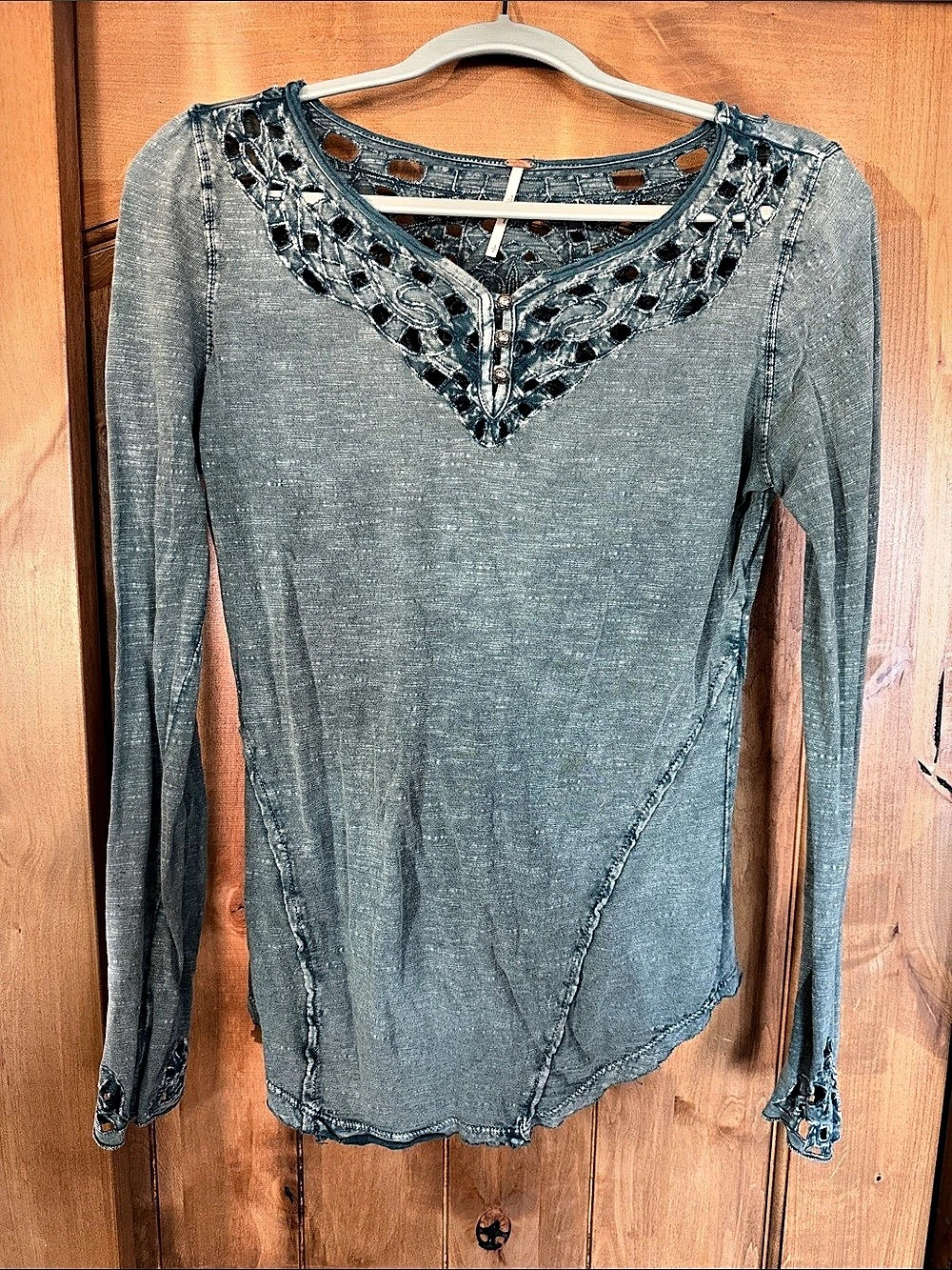 Free People In The Mix Cuff Thermal Top Long Sleeve Blue